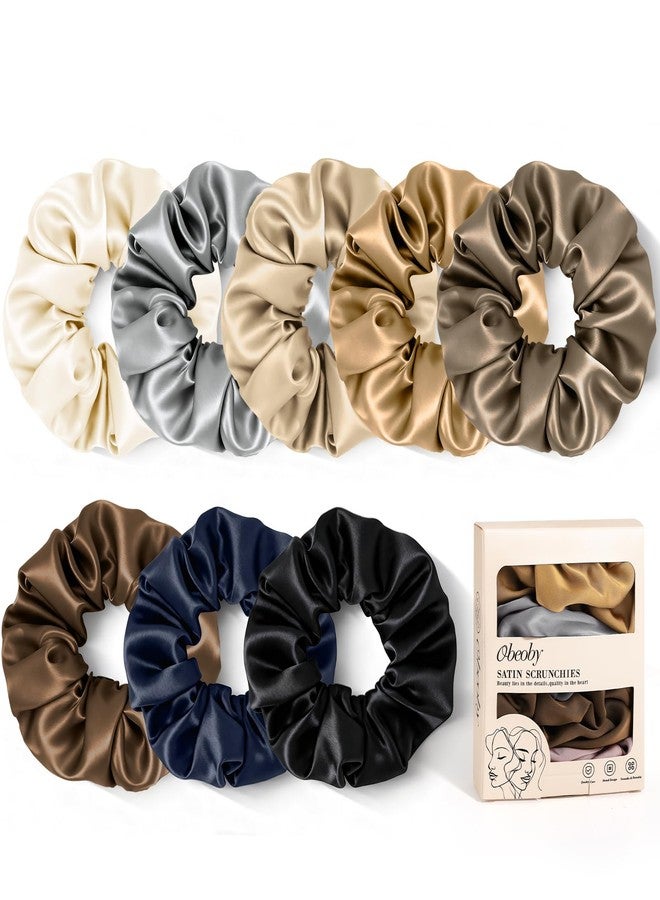 obeoby Satin Scrunchies, 8 Pack Neutral Color Satin Hair Ties Soft 4inch Hair Scrunchies for Women Girls Valentines Day Gifts for Wife Girlfriend - Image 1